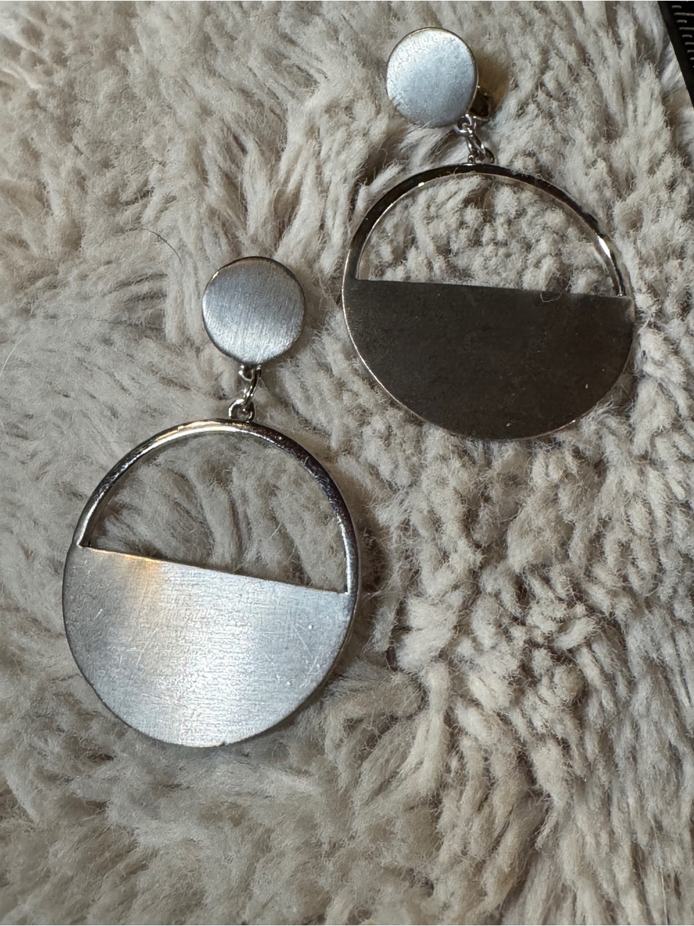 Vintage Brushed Silver Geometric Drop Earrings - Womens Jewelry